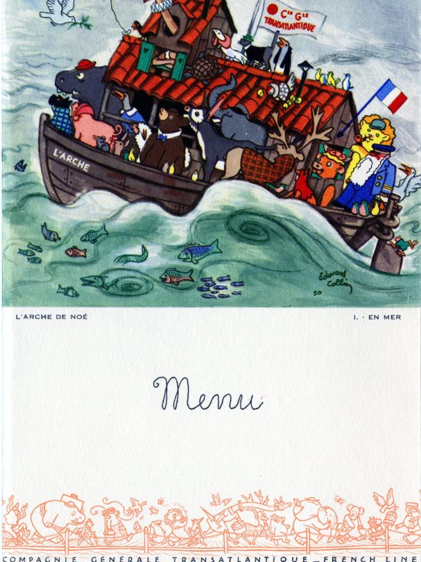 Menu pour enfant du paquebot Liberté (1950) illustré par Édouard Collin.