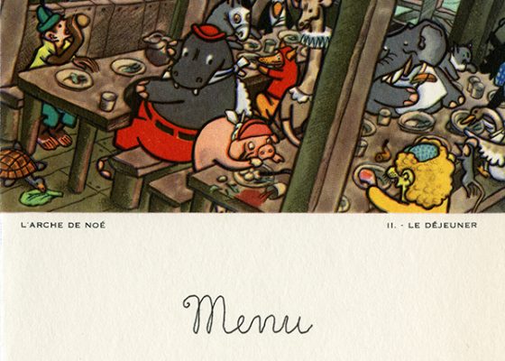 Menu pour enfant du paquebot Liberté (1950) illustré par Édouard Collin.