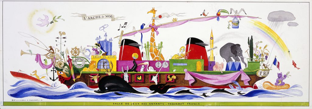 Étude préparatoire de L'Arche de Noé pour la salle de jeux enfants de la classe touriste du paquebot France (1962). Arts décoratifs.