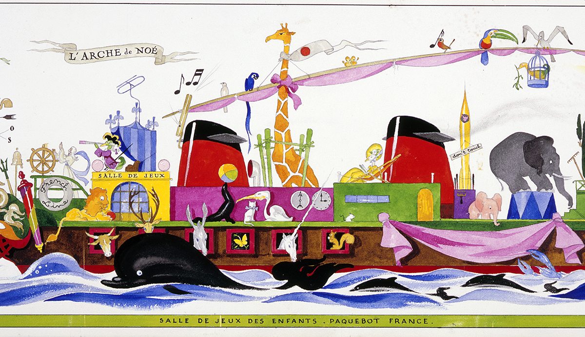 Étude préparatoire de L'Arche de Noé pour la salle de jeux enfants de la classe touriste du paquebot France (1962). Arts décoratifs.