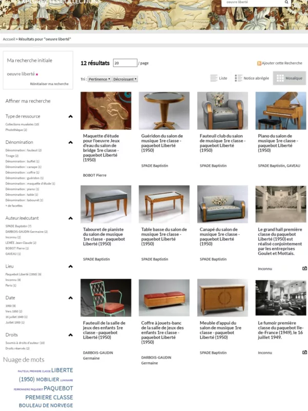 Portail des collections de l'Écomusée de Saint-Nazaire. Éditeur Decalog. Page de recherche du portail des collections de l'Écomusée de Saint-Nazaire.