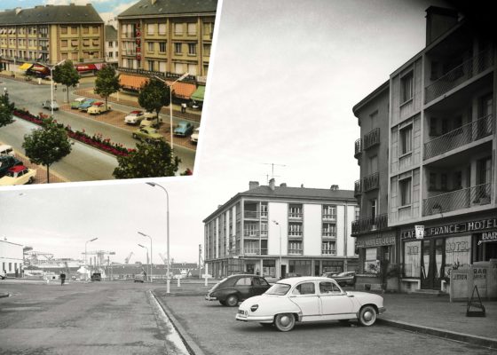 Deux voitures des années 1950 stationnées dans les rues de Saint-Nazaire.