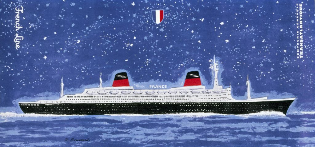 Peinture du paquebot France en mer la nuit