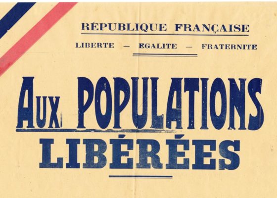 Détail d'une affiche éditée pour la libération de la poche de Saint-Nazaire dont le titre est "Aux populations libérées"