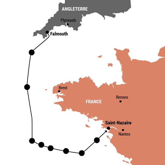 Cartographie représentant le trajet emprunté par la flottille d’assaut entre le 26 et le 27 mars 1942.