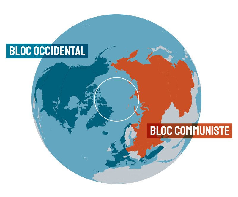 Carte représentant les deux blocs pendant la guerre froide.