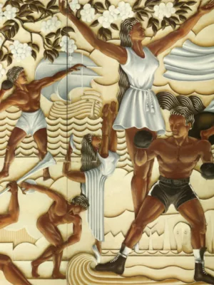 Détail d'une œuvre décorative représentant une allégorie de Saint-Nazaire par Georges Roger Geffray.