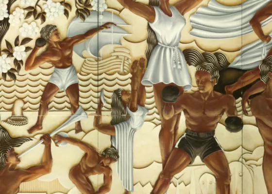 Détail d'une œuvre décorative représentant une allégorie de Saint-Nazaire par Georges Roger Geffray.