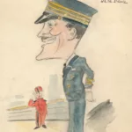 Caricature représentant le commissaire principal Henry Villar et un groom à bord du paquebot Ile-de-France (1927).