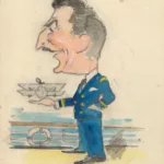 Caricature de l'aviateur Domergue à bord du paquebot Ile-de-France (1927)