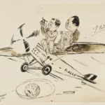 Photographie d'une caricature de Maurice Rossi et Paul Codos dans l'aréonef "Joseph Le Brix" réalisée à bord du paquebot Champlain (1932)