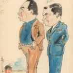 Caricature des aviateurs Paul Codos et Maurice Rossi sur le paquebot Champlain (1932)