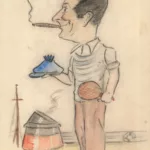 Caricature du comédien Georges Jessel à bord du paquebot Champlain (1932)