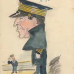 Caricature d Joseph Blancart, commandant du paquebot Ile-de-France (1927) et un mousse de pont.