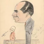 Caricacture de l'acteur Douglas Fairbanks au premier plan et de l'écrivain J. Allen Boone au second plan