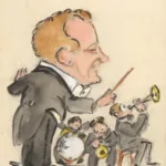 Caricature du cehf d'orchestre Jack Hylton en train de diriger un orchestre