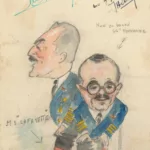 Caricature du commandant Jules Chabot et du commissaire principal Jean Henry sortant de la cheminée du paquebot Lafayette (1930)