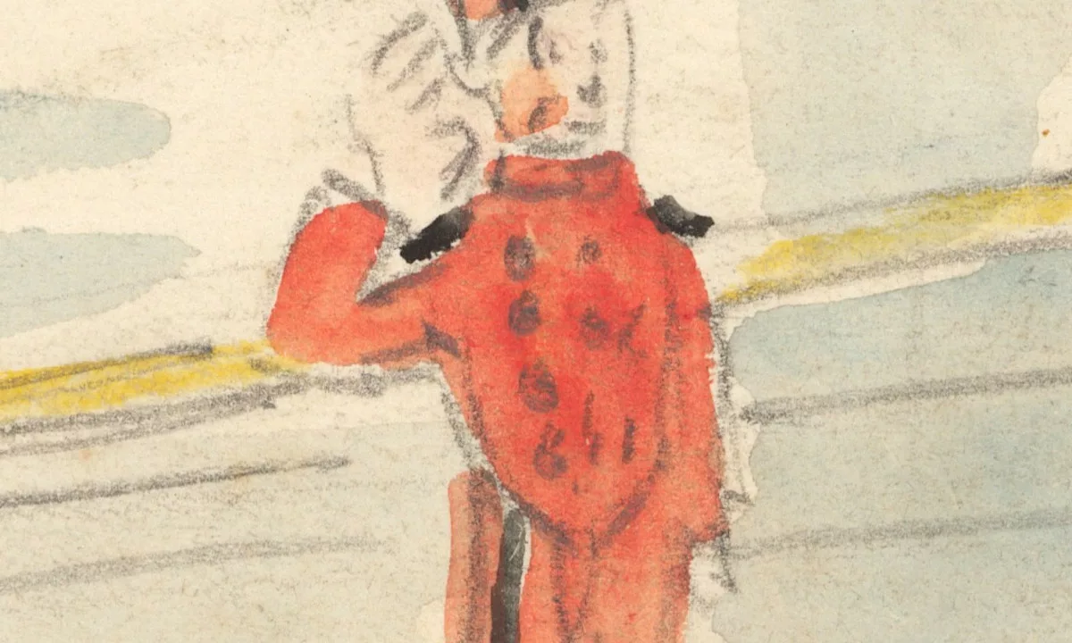Détail d'une caricature représentant un groom à bord du paquebot Ile-de-France (1927).
