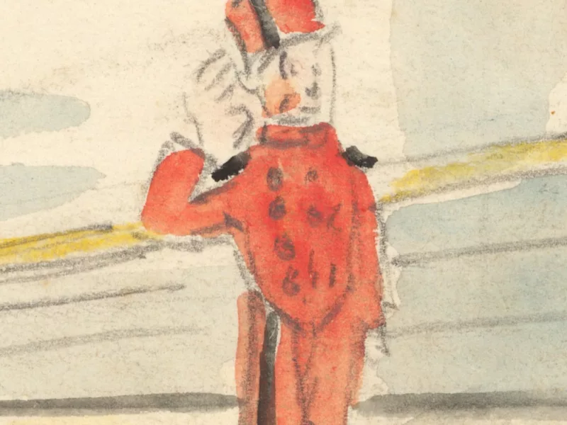 Détail d'une caricature représentant un groom à bord du paquebot Ile-de-France (1927).